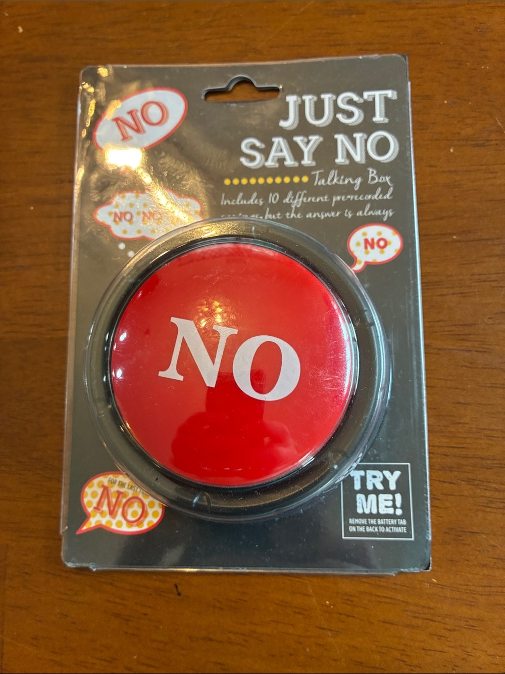 JUST SAY NO Push Button TALKING BOX w/10 Recorded NO Answers BIG RED BUTTON New!